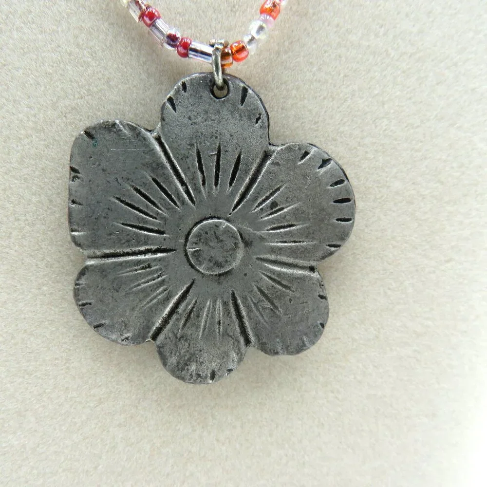Pewter Flower Necklace 1.5